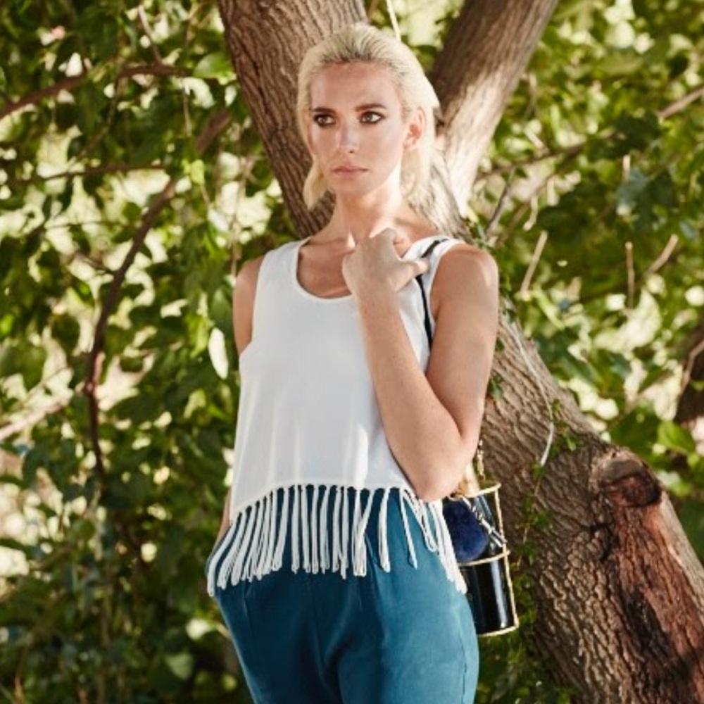 Fringe white linen tank top, Sm